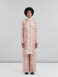 Dresses>Marni Antique Pink Silk Midi Dress With Crayon Leopard Print ANTIQUEROSE