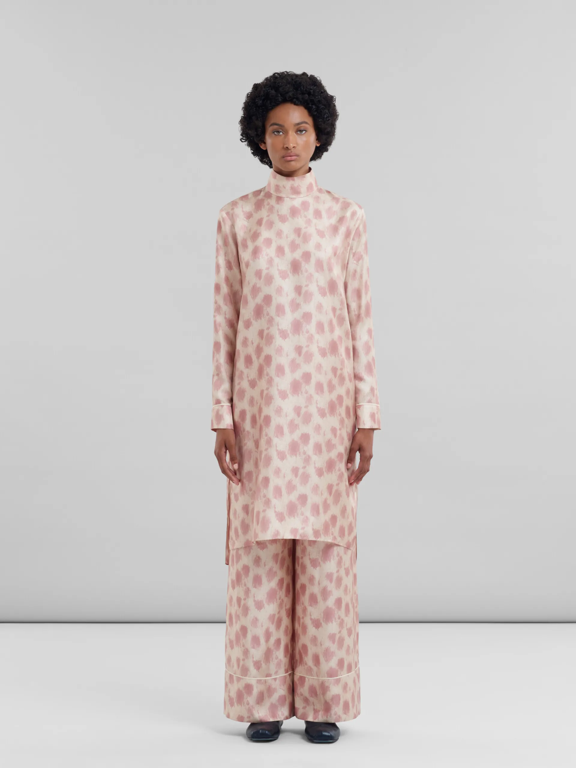Dresses>Marni Antique Pink Silk Midi Dress With Crayon Leopard Print ANTIQUEROSE