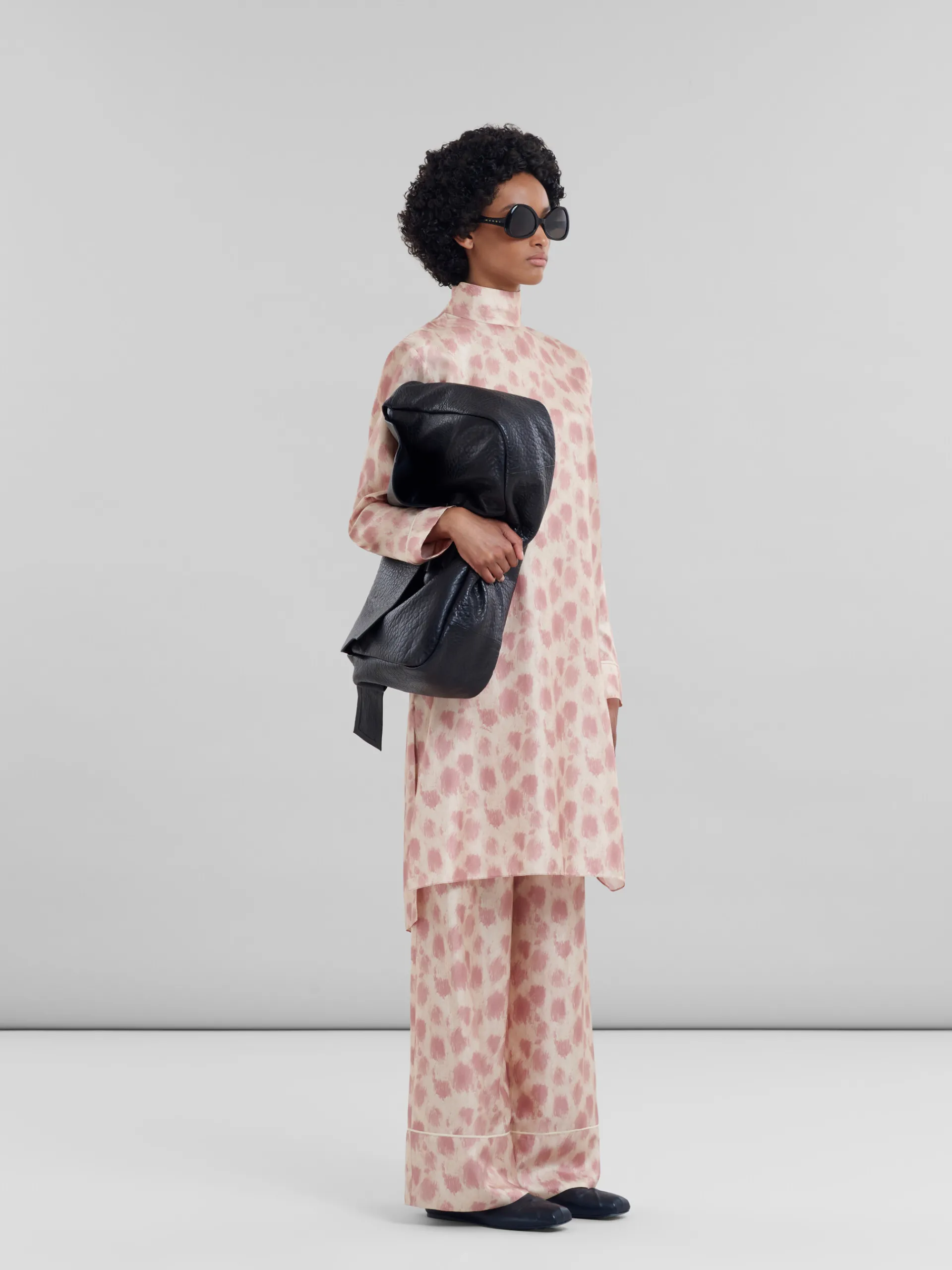 Dresses>Marni Antique Pink Silk Midi Dress With Crayon Leopard Print ANTIQUEROSE
