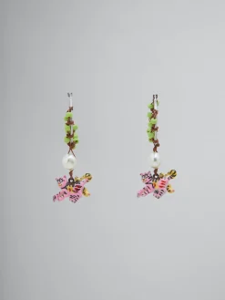 Earrings>Marni Beaded Earrings With Tiger Pendants EMERALD/FLAMINGO