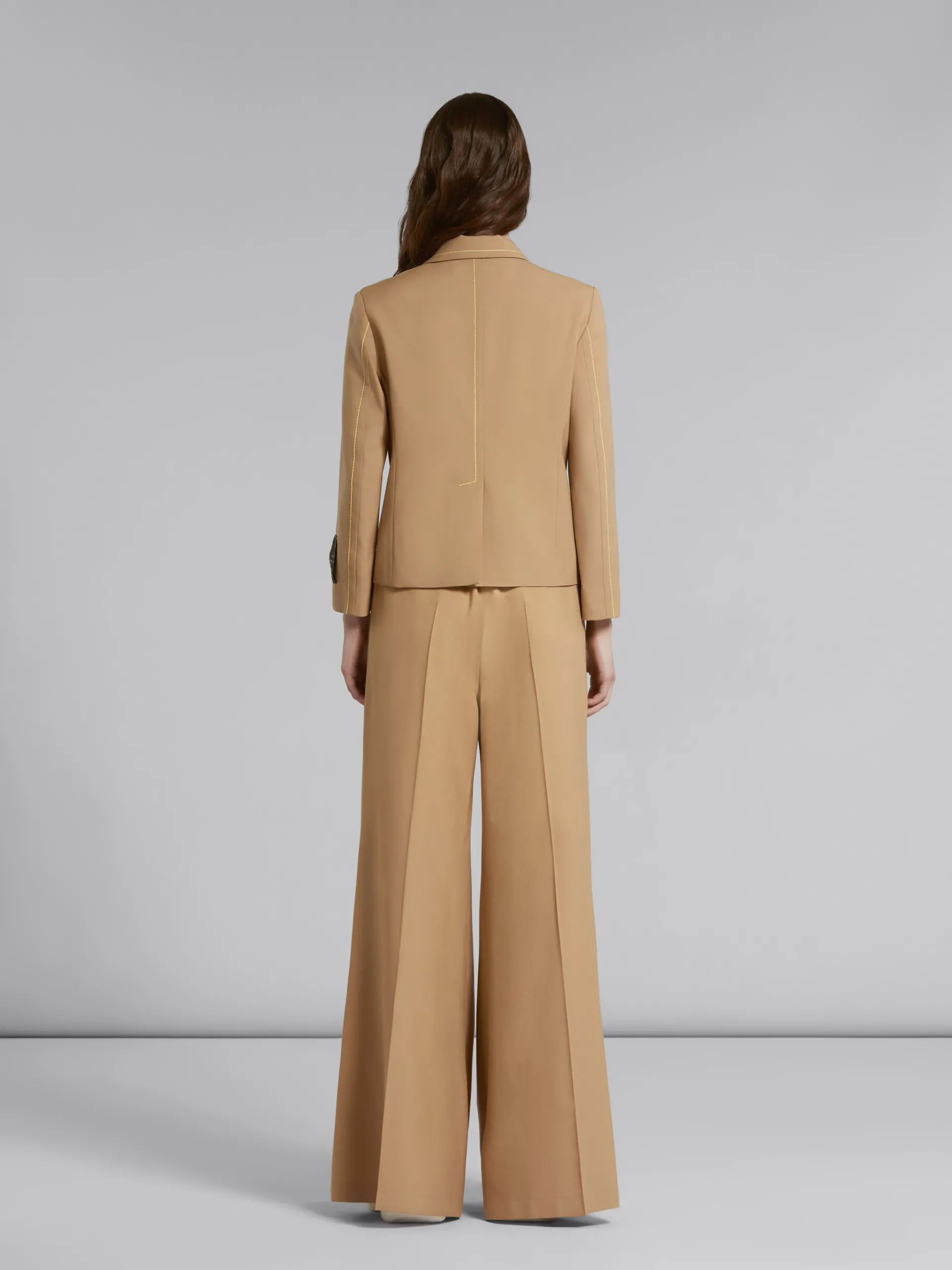 Pants>Marni Beige Flared Wool Trousers With Logo Waist DIJON