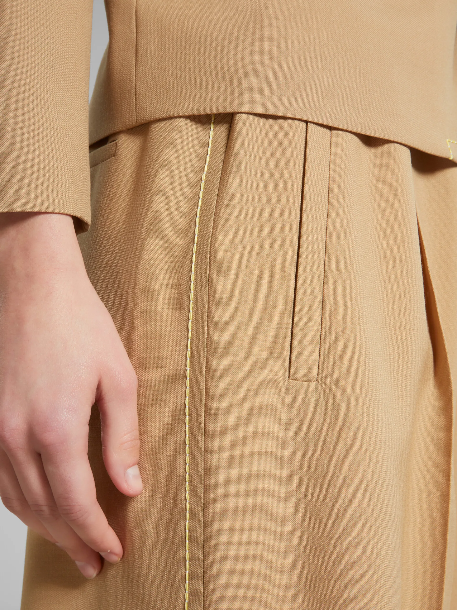 Pants>Marni Beige Flared Wool Trousers With Logo Waist DIJON