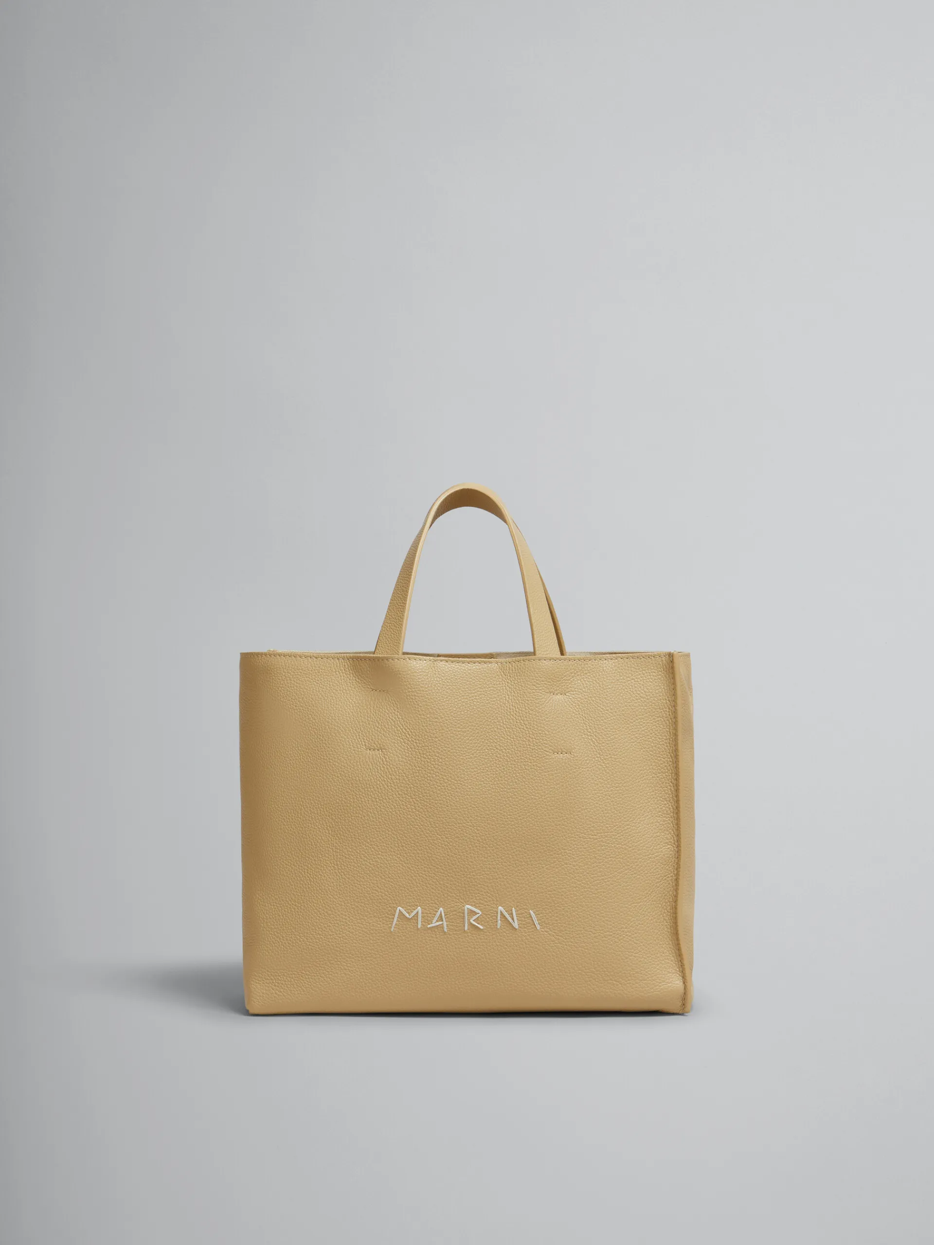Tote Bags>Marni Beige Leather Museo Soft Tote Bag With Mending NOMAD/BEIGE