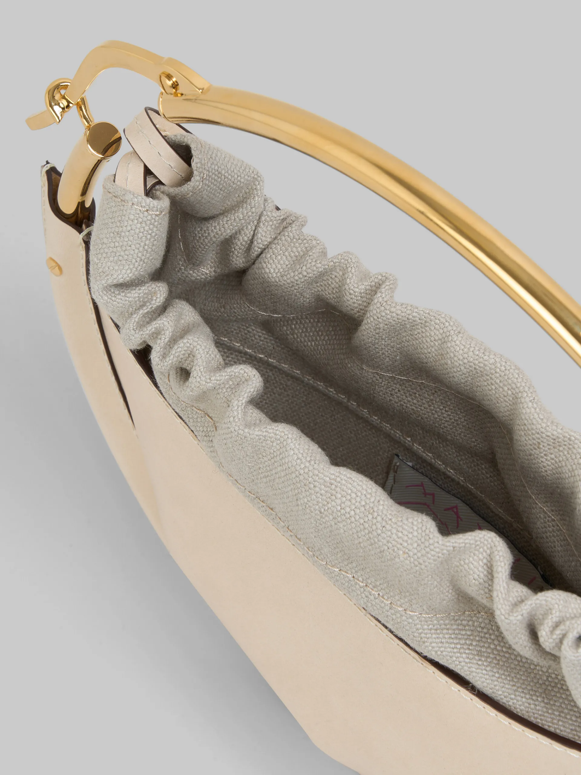 Handbags>Marni Beige Leather Small Tunnel Hobo Bag SOFT BEIGE/SOFT BEIGE
