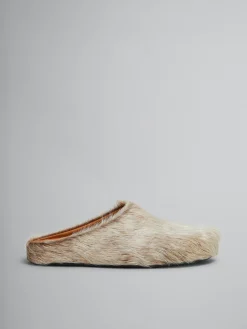 Fussbett Sabot | Pablo Sneakers>Marni Beige Long Hair Calfskin Fussbett Sabot SOFTBEIGE
