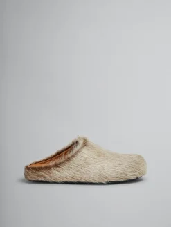 Flats | Fussbett>Marni Beige Long Hair Calfskin Fussbett Sabot SOFTBEIGE