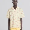 Tops & T-Shirts>Marni Beige Printed Organic Poplin Bowling Shirt SOFTBEIGE