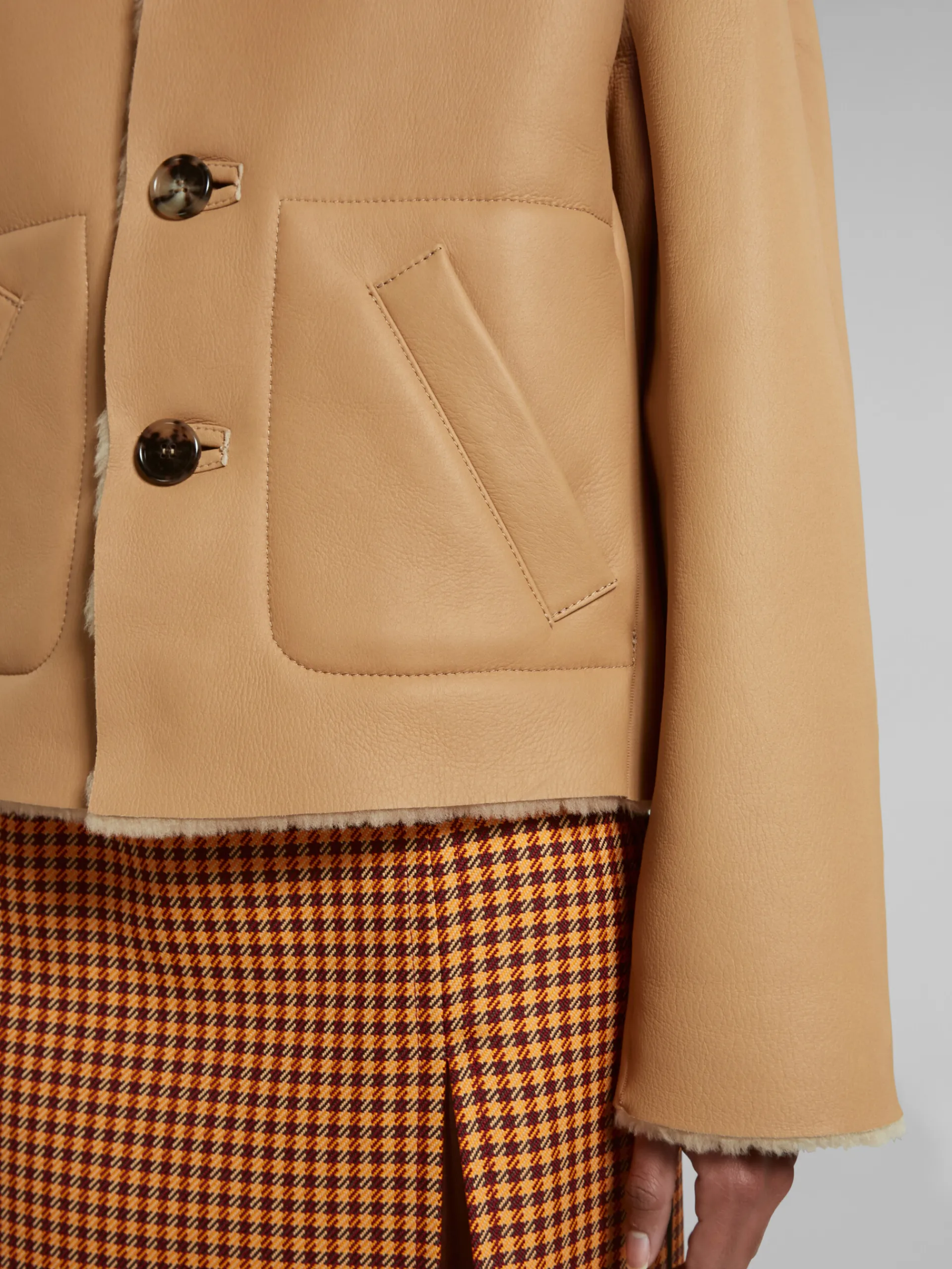 Coats & Jackets>Marni Beige Reversible Shearling Jacket WHEAT