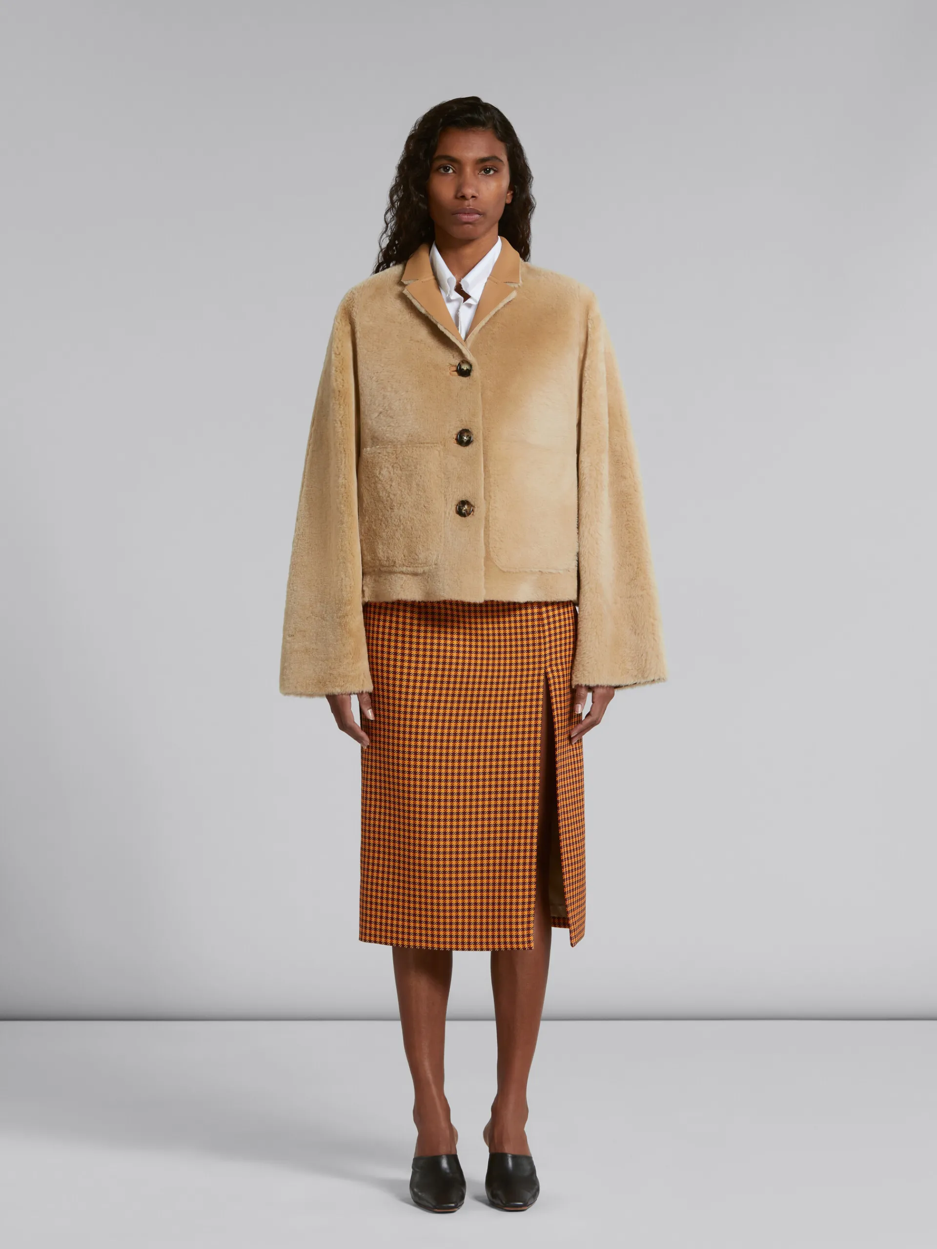 Coats & Jackets>Marni Beige Reversible Shearling Jacket WHEAT