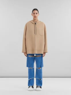 Coats & Jackets>Marni Beige Wool-cashmere Parka With Mending LIGHTCAMEL