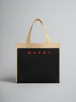 Tote Bags>Marni Black And Beige Jacquard Shopping Bag BLACK/SILKWHITE