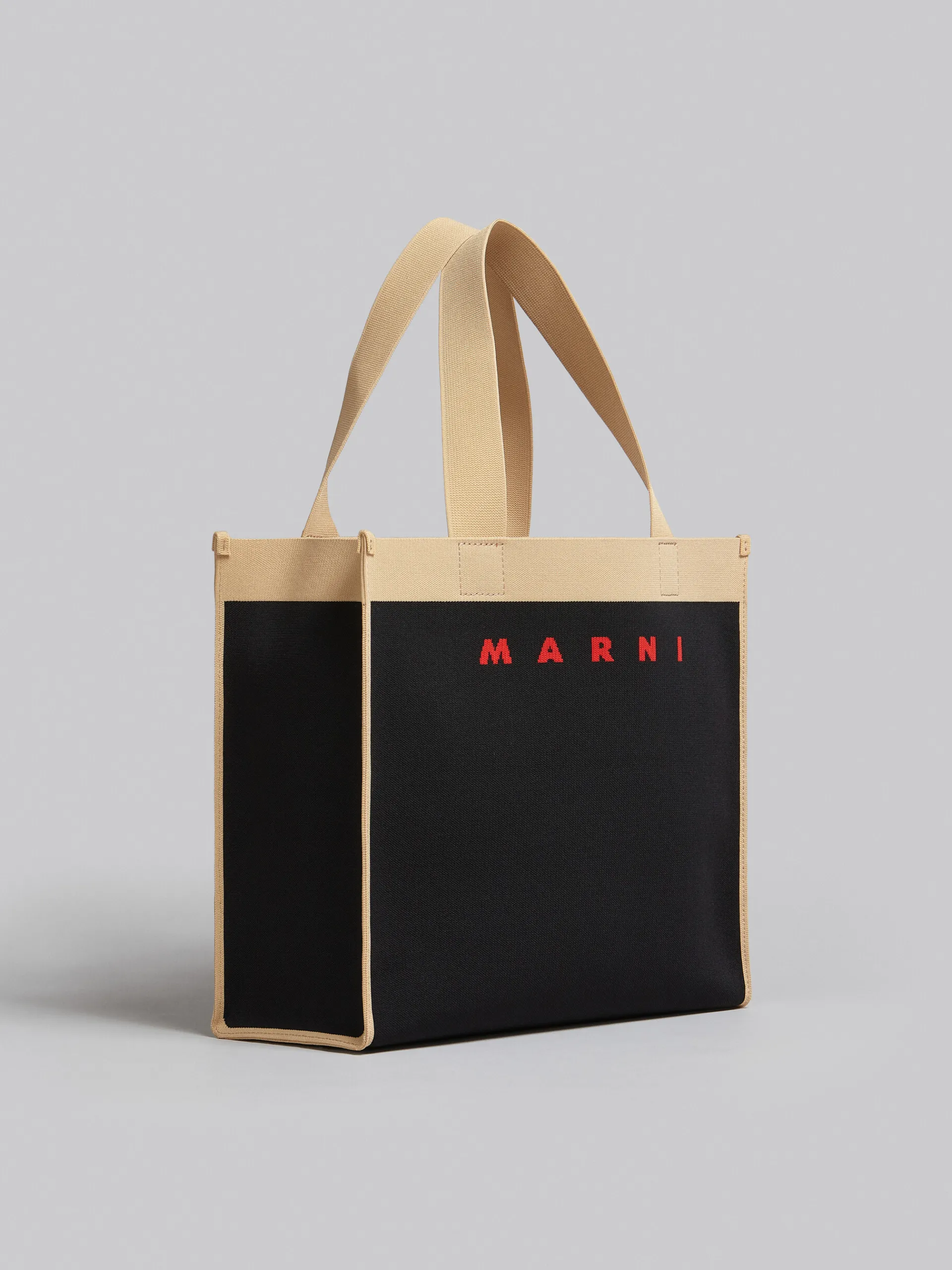 Tote Bags>Marni Black And Beige Jacquard Shopping Bag BLACK/SILKWHITE