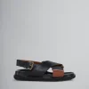 Slides & Sandals | Fussbett>Marni Black And Brown Leather Fussbett BLACK/MAROON