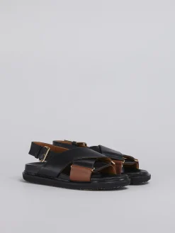 Slides & Sandals | Fussbett>Marni Black And Brown Leather Fussbett BLACK/MAROON