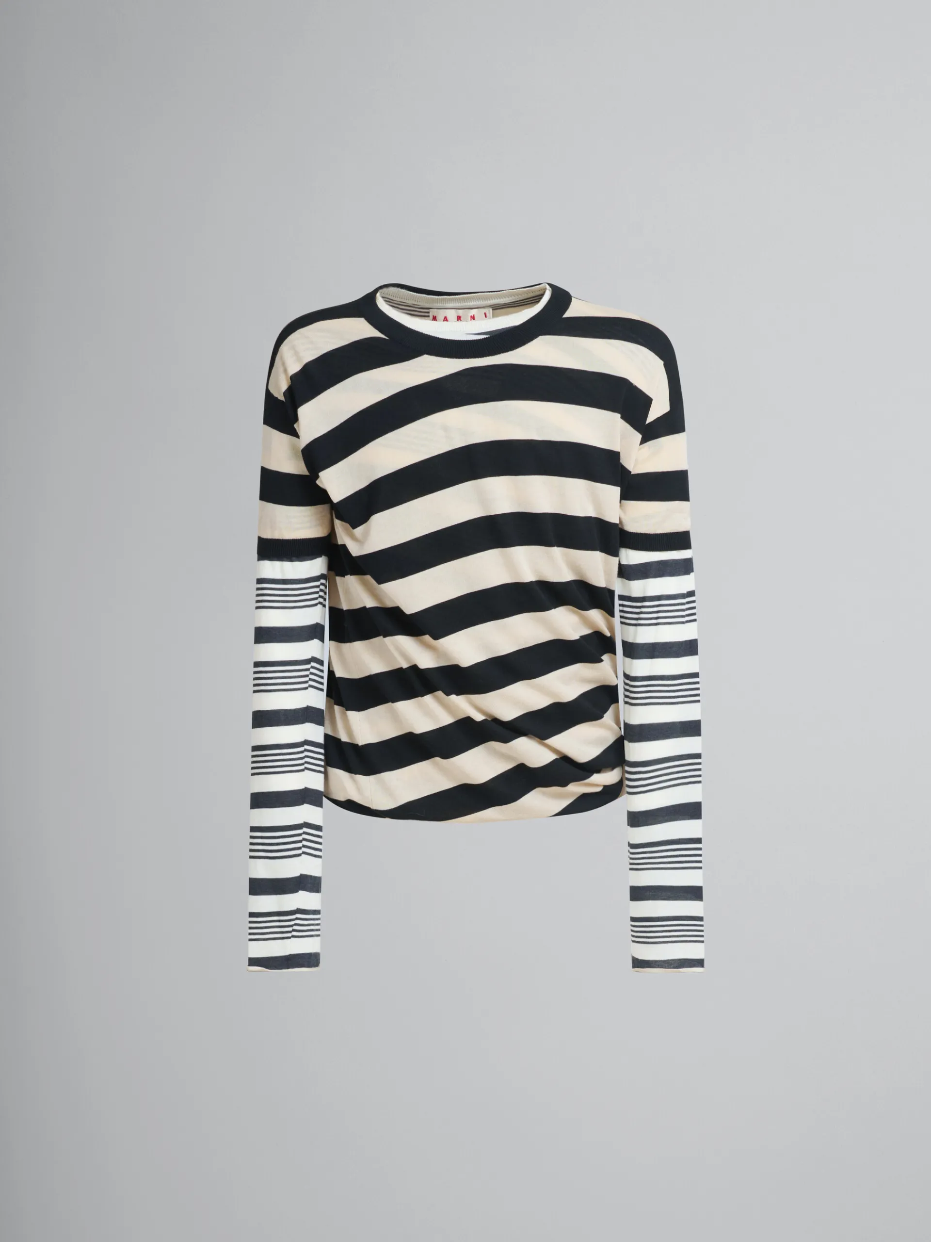 Knitwear>Marni Black And White Layered Cotton Crew-neck With Contrast Stripes GLASS