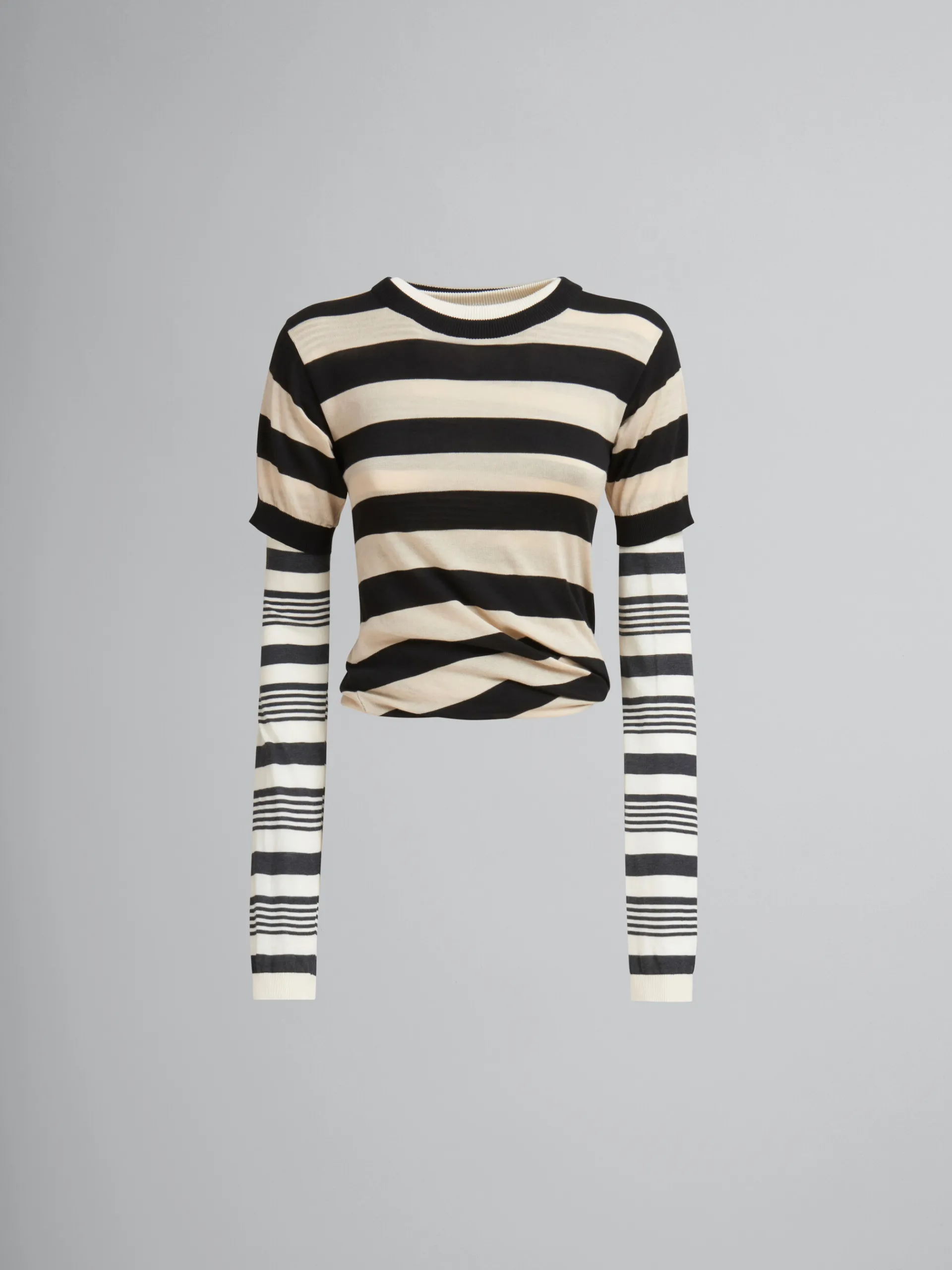 Knitwear>Marni Black And White Layered Cotton Crew-neck With Contrast Stripes GLASS