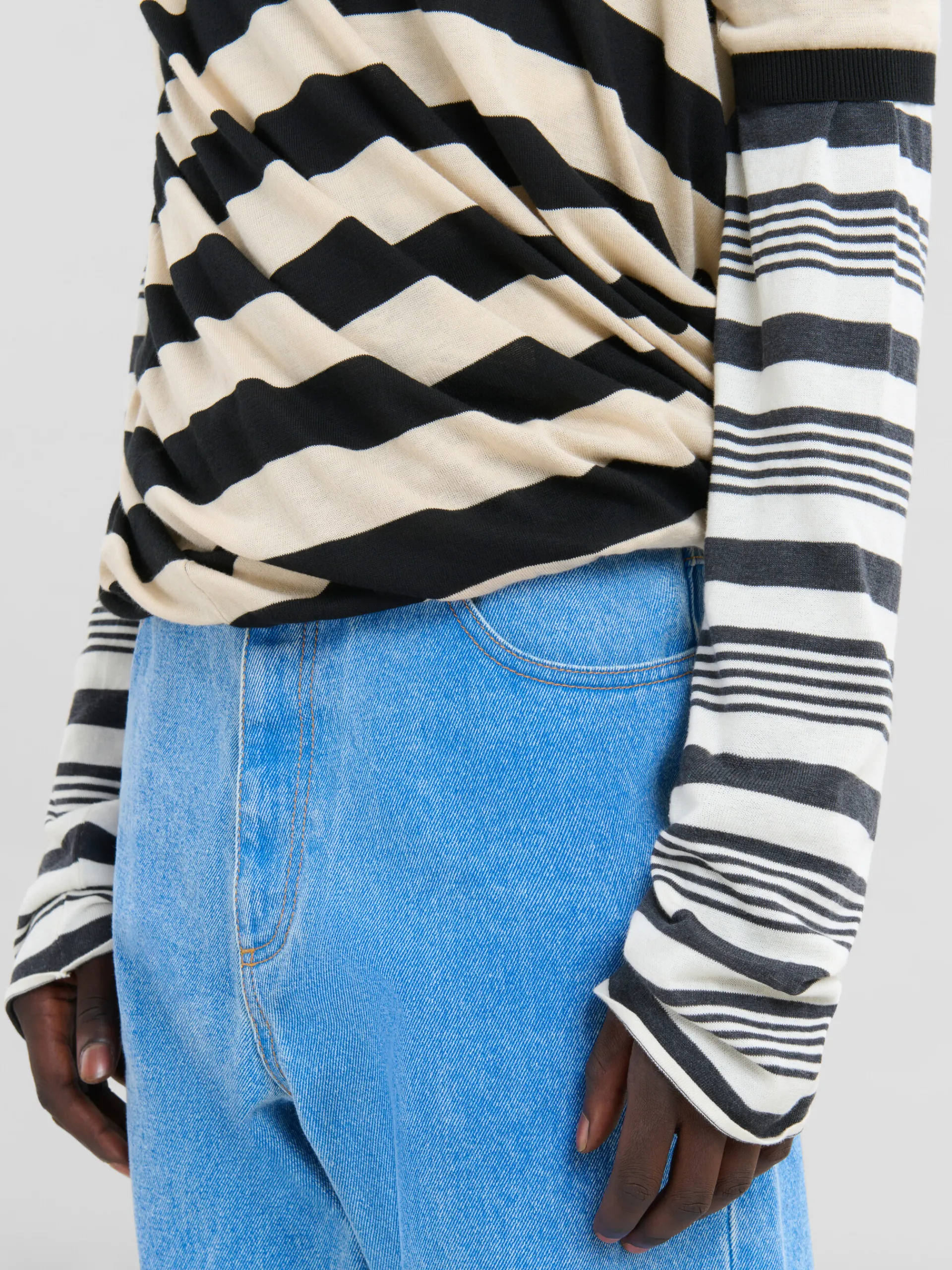 Knitwear>Marni Black And White Layered Cotton Crew-neck With Contrast Stripes GLASS