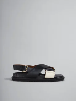 Slides & Sandals | Fussbett>Marni Black And White Leather Fussbett BLACK/SILKWHITE