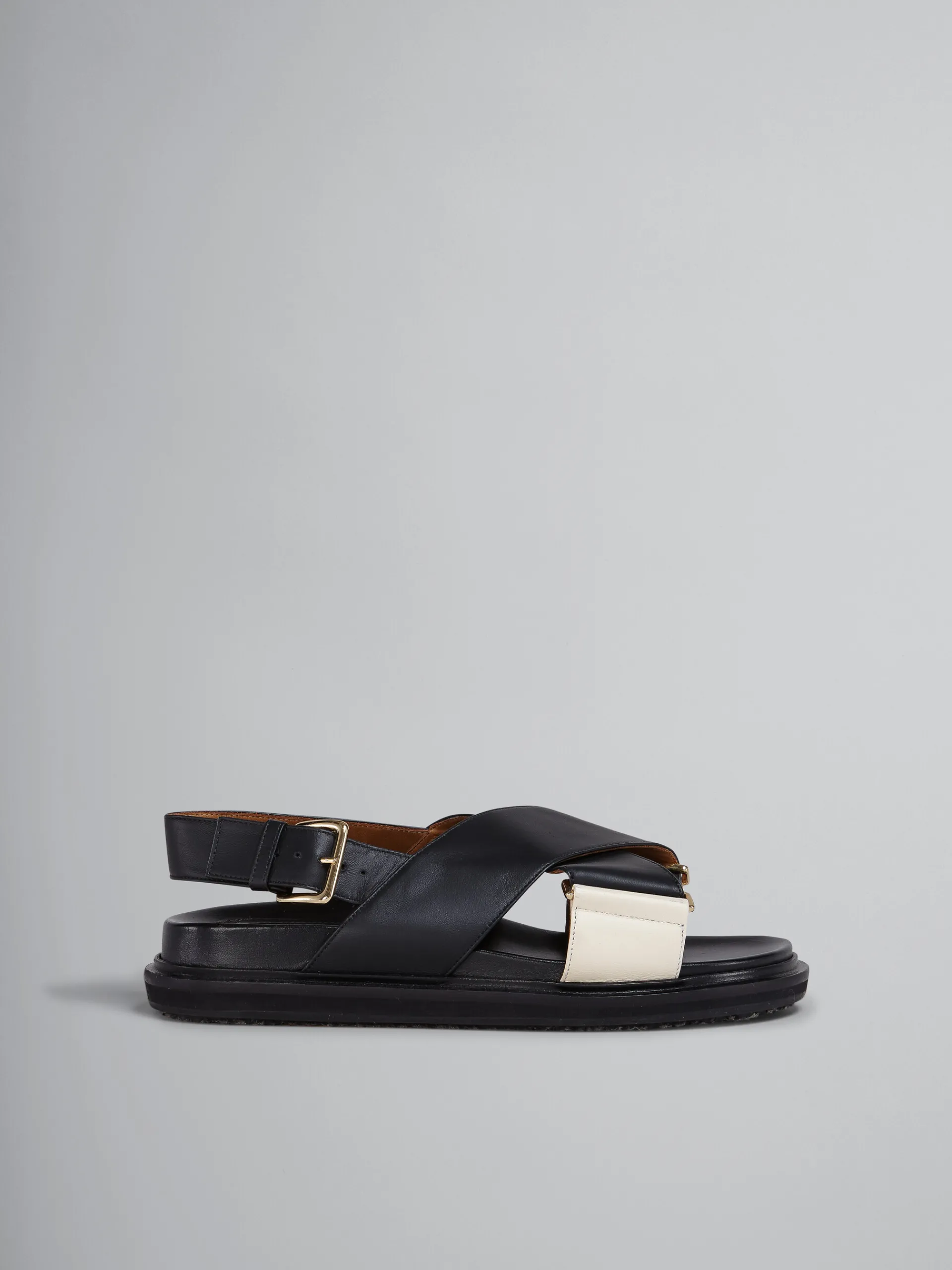 Slides & Sandals | Fussbett>Marni Black And White Leather Fussbett BLACK/SILKWHITE