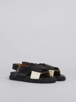 Slides & Sandals | Fussbett>Marni Black And White Leather Fussbett BLACK/SILKWHITE