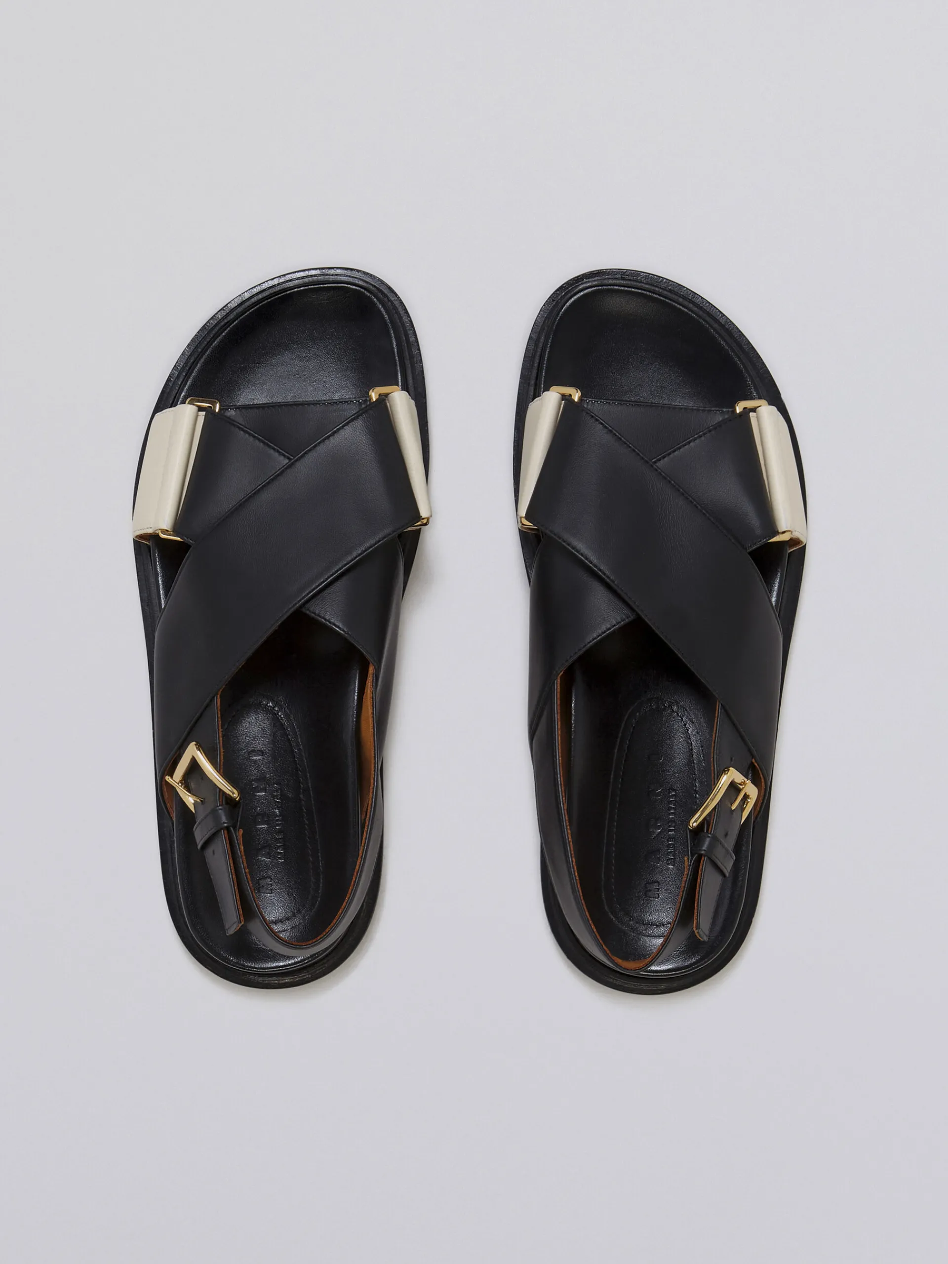 Slides & Sandals | Fussbett>Marni Black And White Leather Fussbett BLACK/SILKWHITE