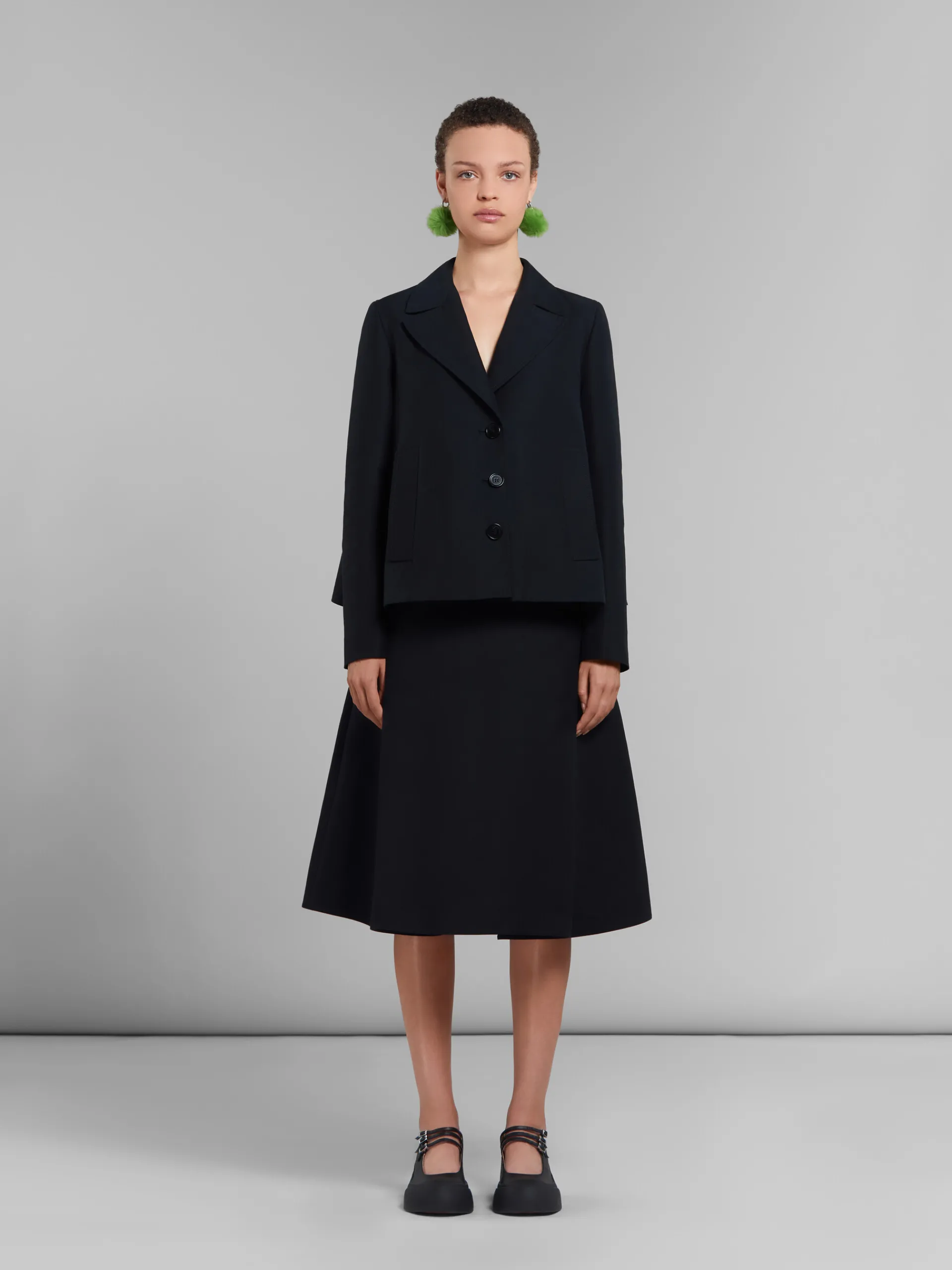 Skirts>Marni Cady Midi Skirt With Maxi Pleats BLACK