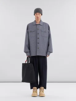 Tote Bags>Marni Canvas Tribeca Shopper With Raised Logo BLACK