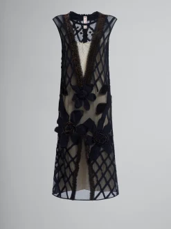 Dresses>Marni Chiffon Dress With Flower Appliqués BLACK