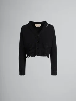 Knitwear>Marni Cotton Cropped Cardigan BLACK