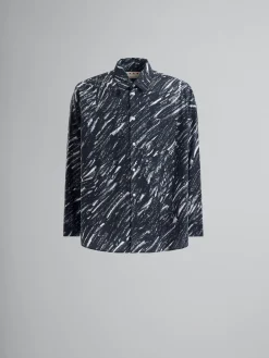 Tops & T-Shirts>Marni Crayon Print Organic Cotton Shirt BLACK