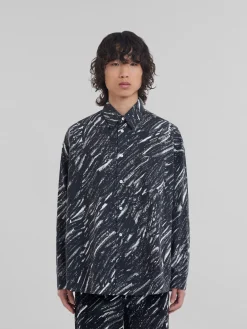 Tops & T-Shirts>Marni Crayon Print Organic Cotton Shirt BLACK