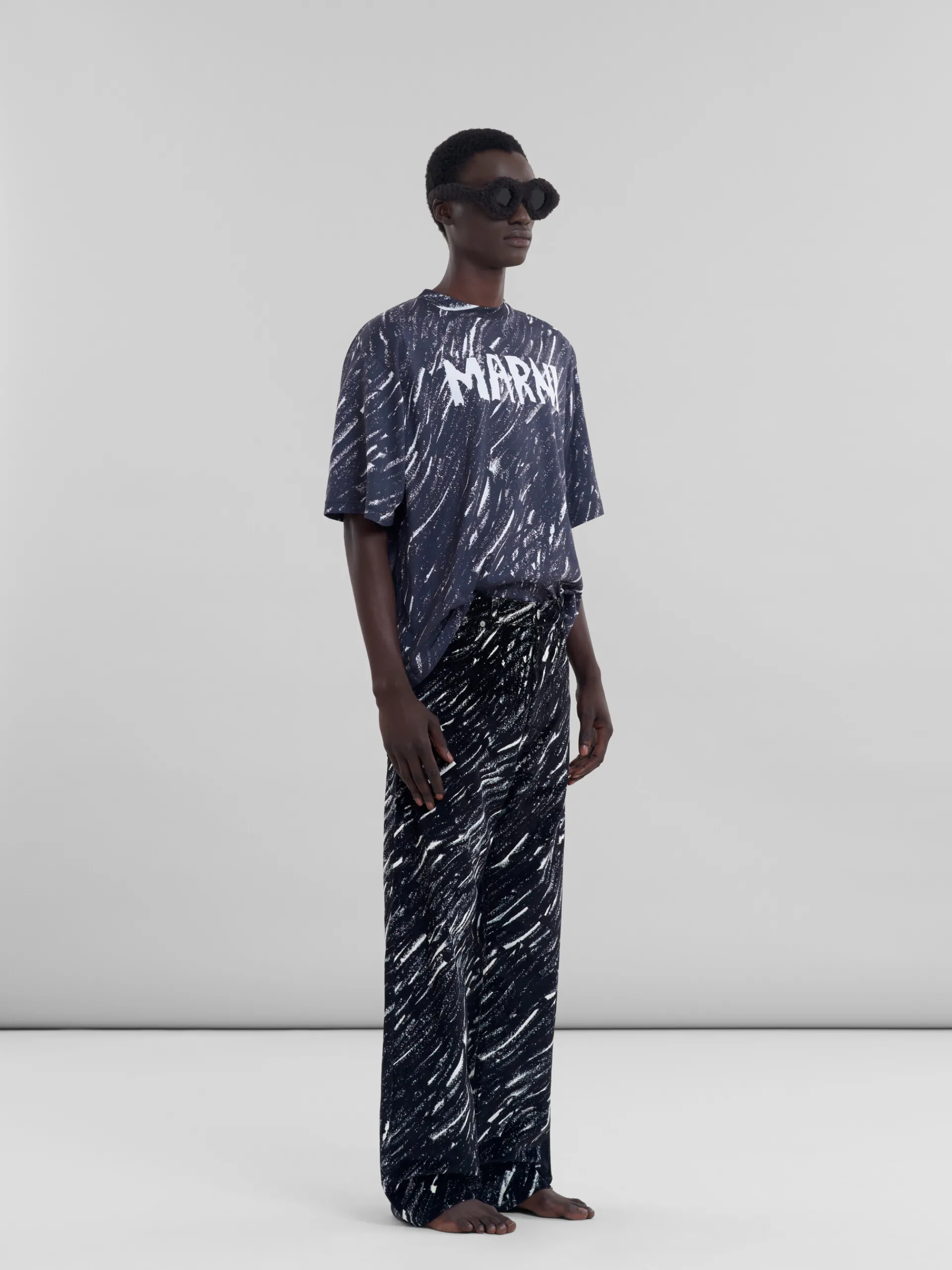 Tops & T-Shirts>Marni Crayon Print Organic Cotton T-shirt BLACK