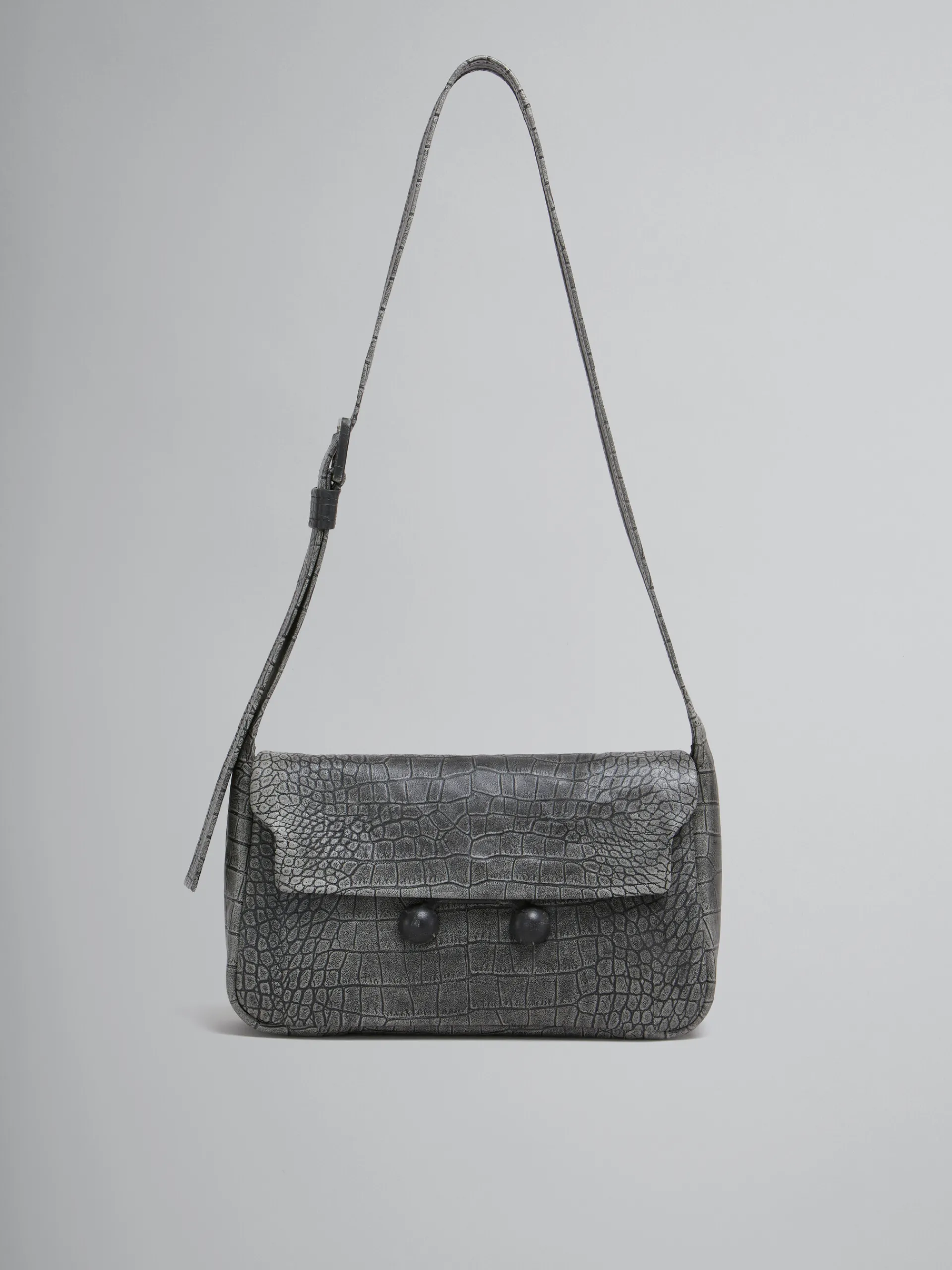 Trunkaroo Bag | Shoulder Bags>Marni Crocodile Print Leather Medium Trunkaroo Handbag BLACK