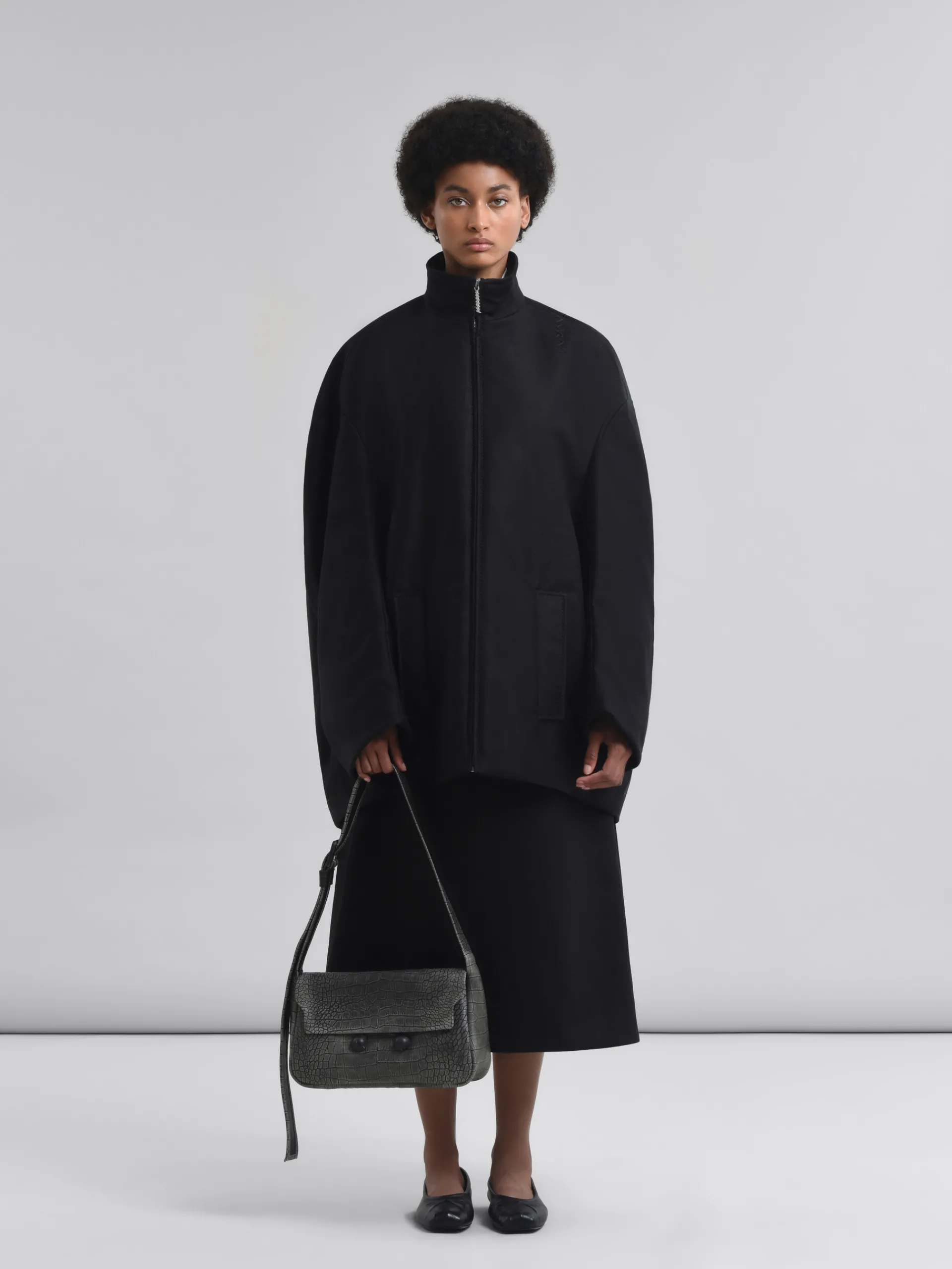 Trunkaroo Bag | Shoulder Bags>Marni Crocodile Print Leather Medium Trunkaroo Handbag BLACK