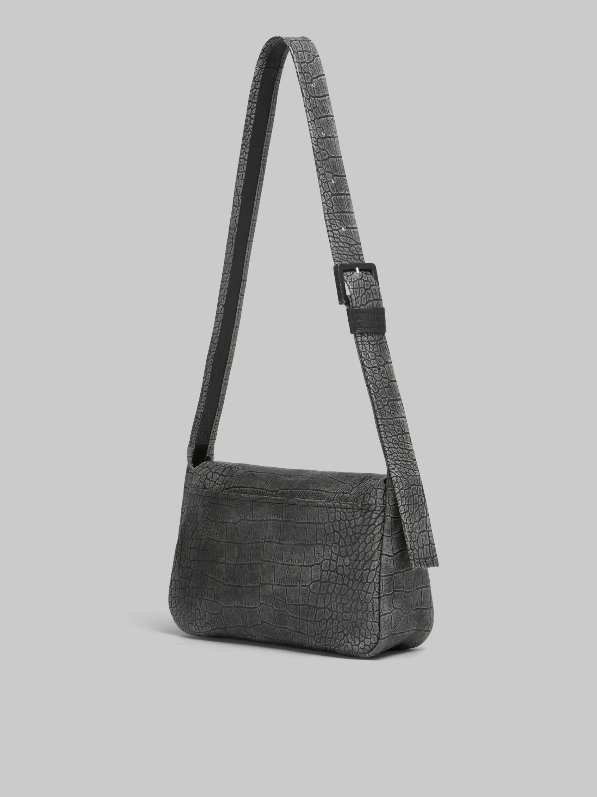 Trunkaroo Bag | Shoulder Bags>Marni Crocodile Print Leather Medium Trunkaroo Handbag BLACK