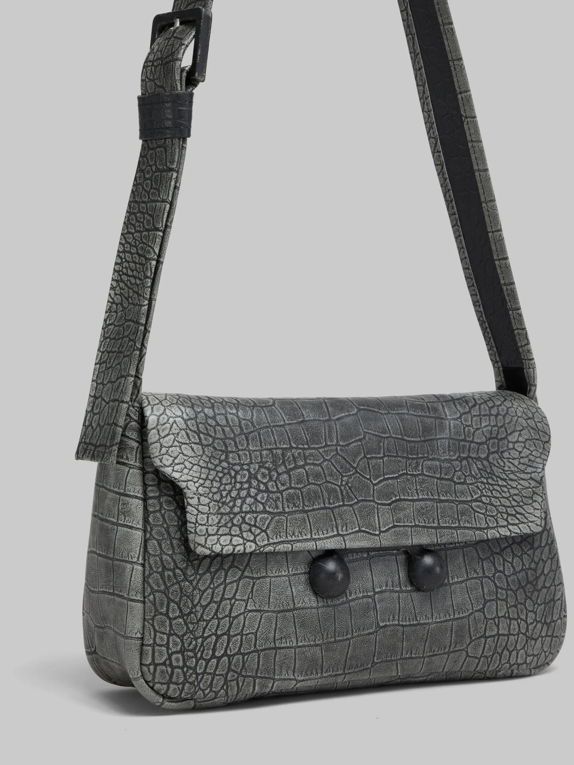 Trunkaroo Bag | Shoulder Bags>Marni Crocodile Print Leather Medium Trunkaroo Handbag BLACK