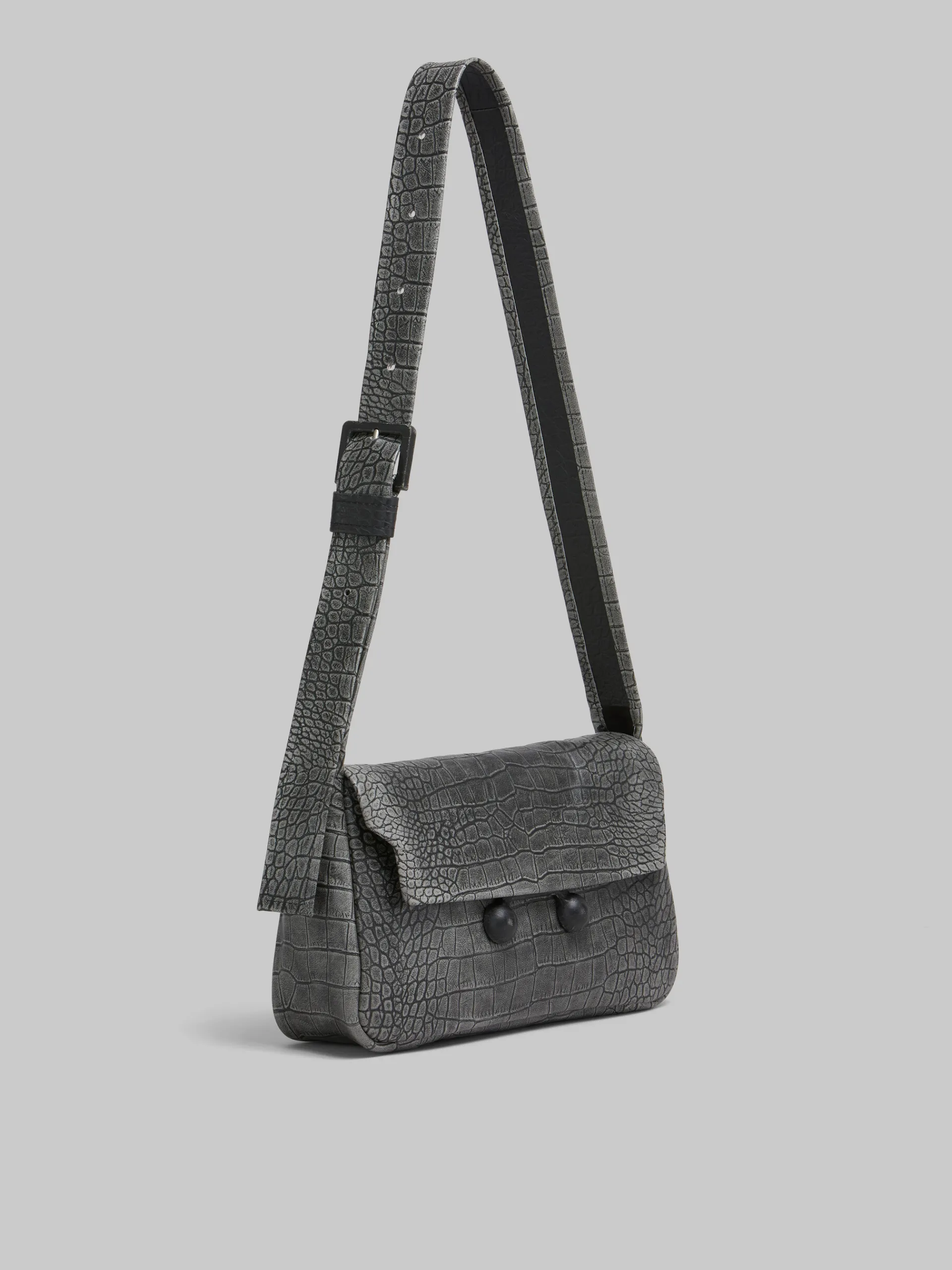 Trunkaroo Bag | Shoulder Bags>Marni Crocodile Print Leather Medium Trunkaroo Handbag BLACK