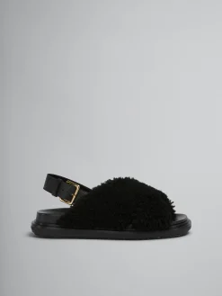 Slides & Sandals | Fussbett>Marni Curly Shearling Fussbett Slide BLACK