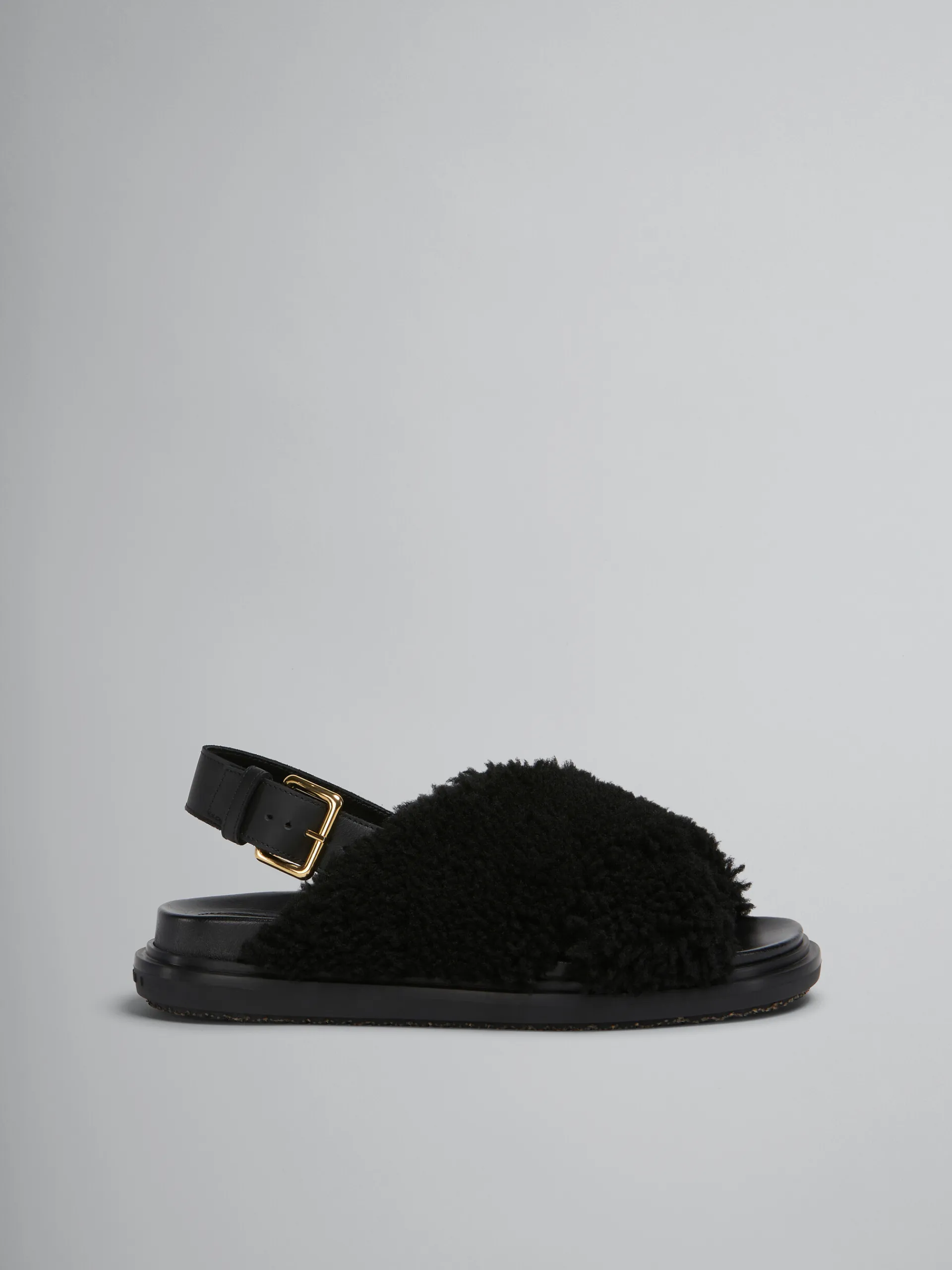 Slides & Sandals | Fussbett>Marni Curly Shearling Fussbett Slide BLACK