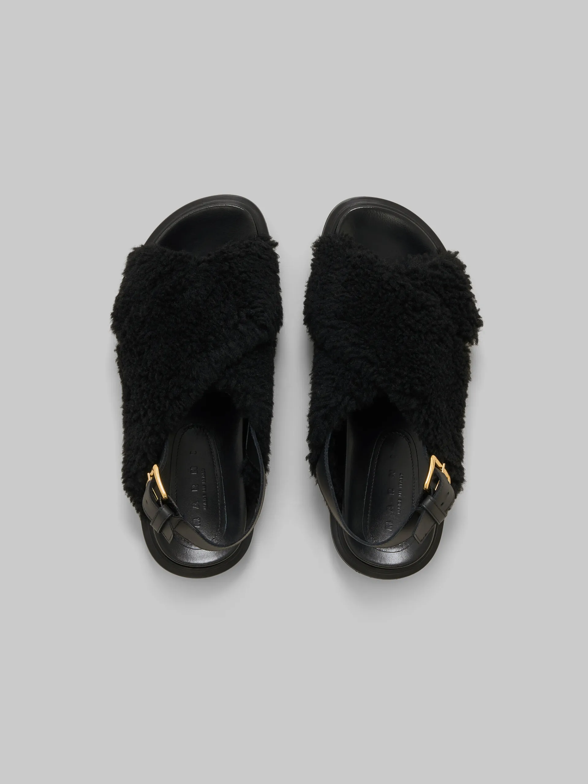 Slides & Sandals | Fussbett>Marni Curly Shearling Fussbett Slide BLACK