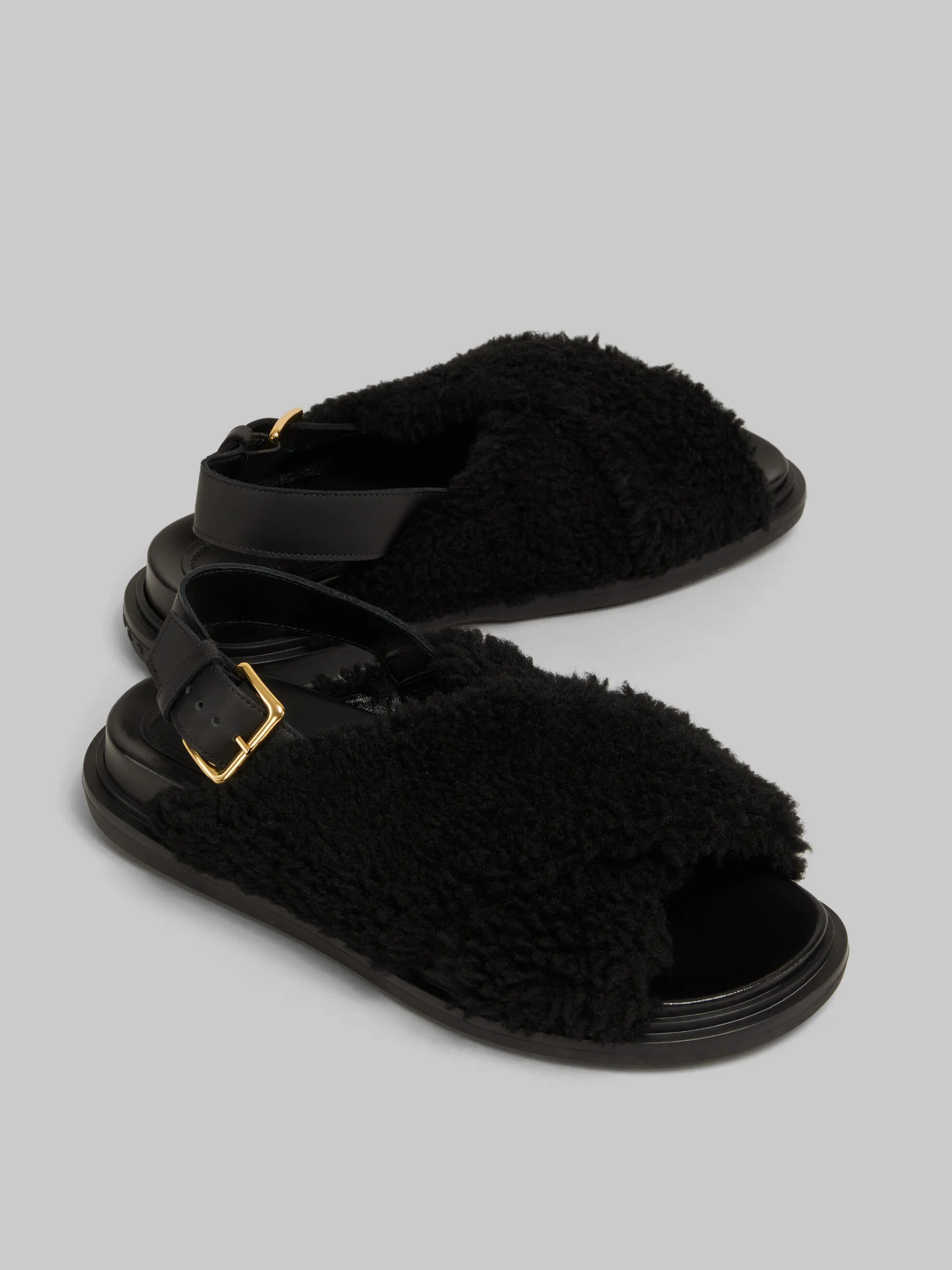 Slides & Sandals | Fussbett>Marni Curly Shearling Fussbett Slide BLACK