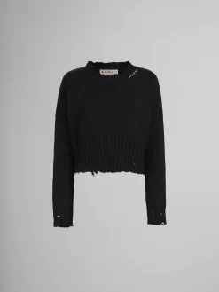 Knitwear>Marni Dishevelled Cotton Cropped Jumper BLACK
