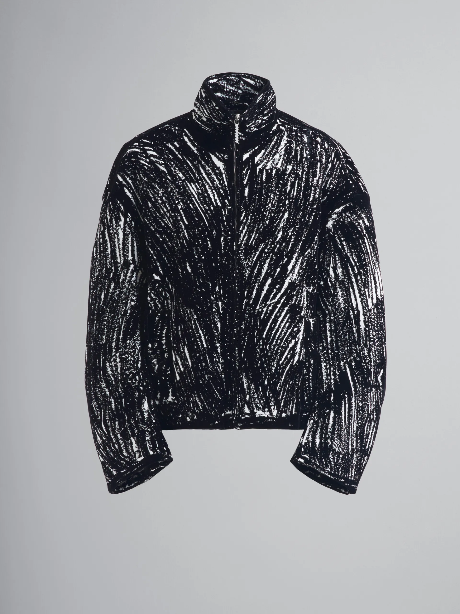 Coats & Jackets | Matching Sets>Marni Flocked Cotton Padded Jacket With Crayon Print BLACK