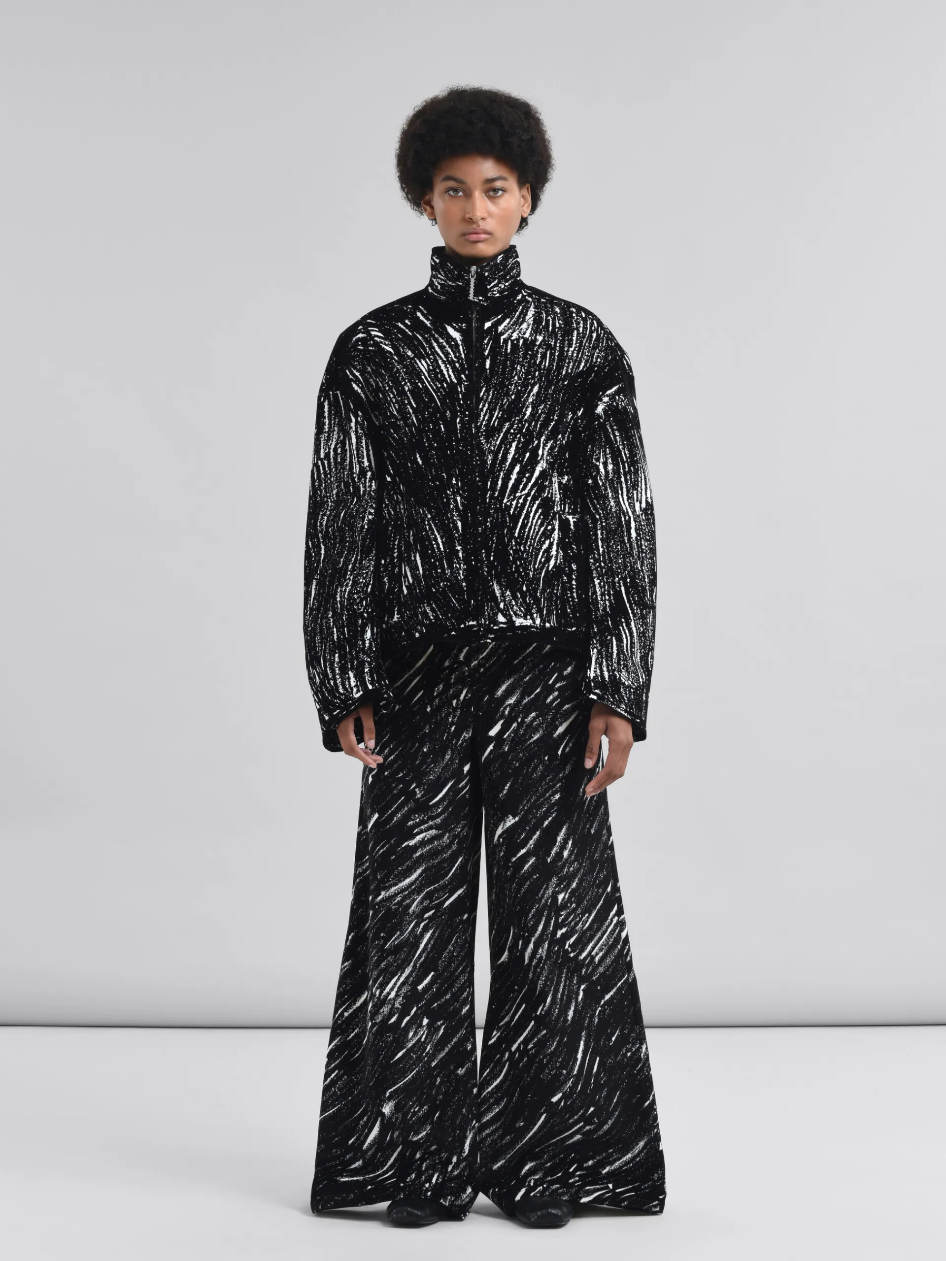 Coats & Jackets | Matching Sets>Marni Flocked Cotton Padded Jacket With Crayon Print BLACK