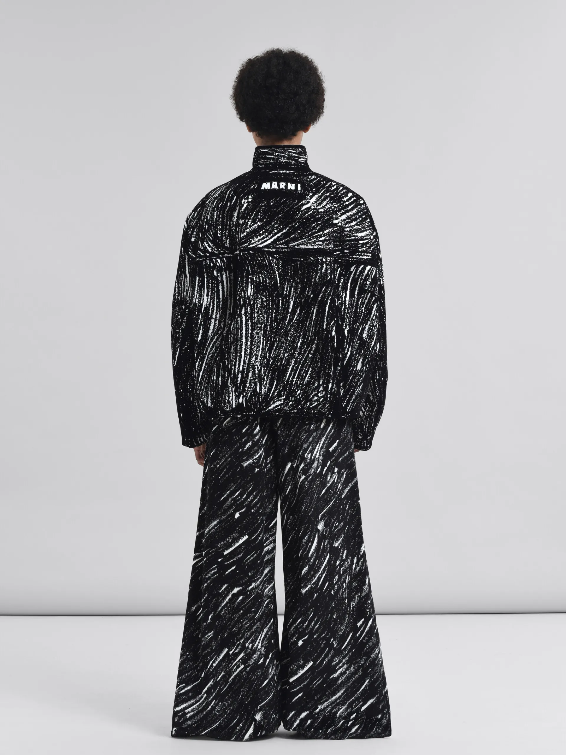 Coats & Jackets | Matching Sets>Marni Flocked Cotton Padded Jacket With Crayon Print BLACK