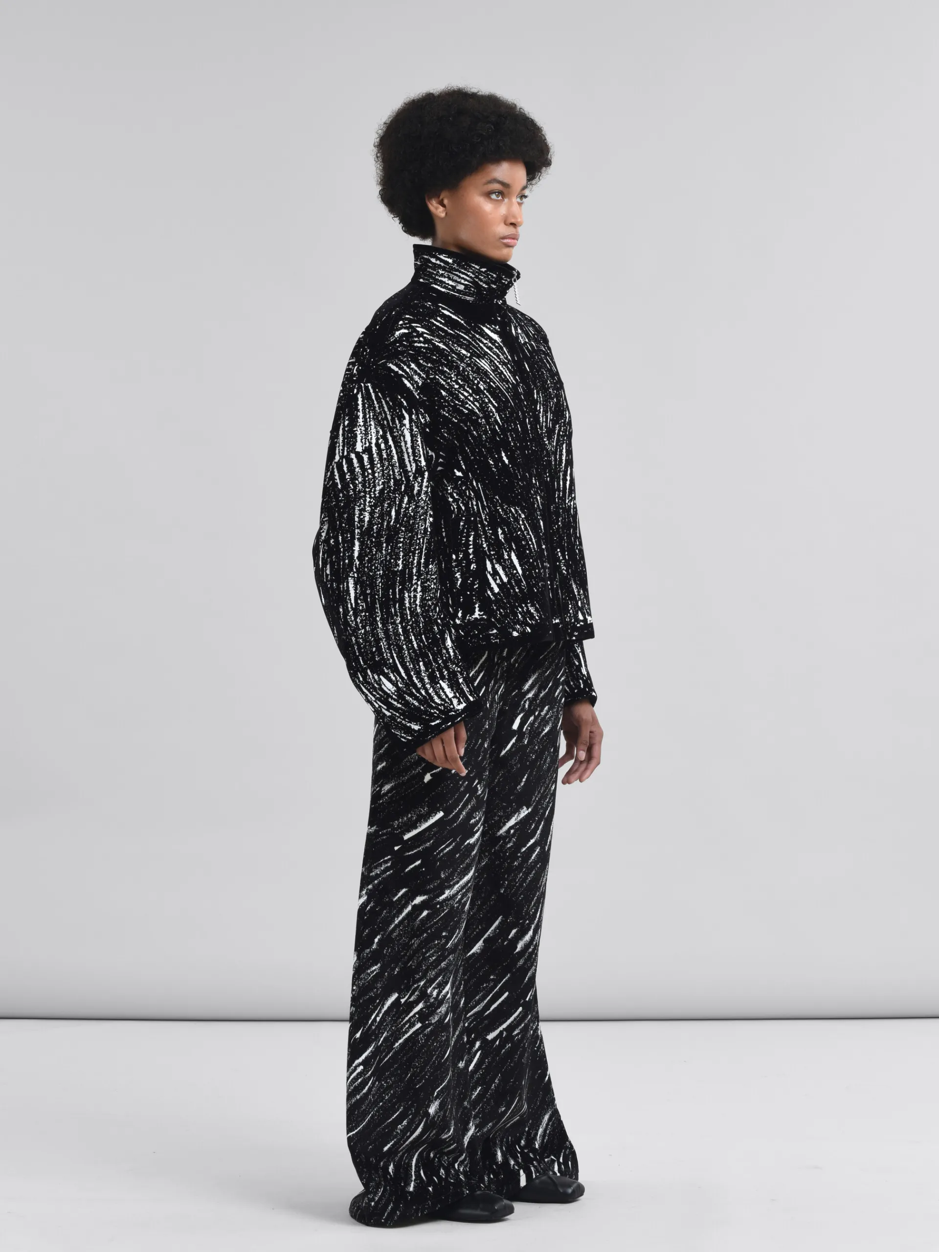 Coats & Jackets | Matching Sets>Marni Flocked Cotton Padded Jacket With Crayon Print BLACK