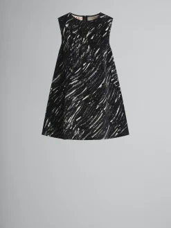 Dresses>Marni Flocked Denim Flared Dress With Crayon Print BLACK