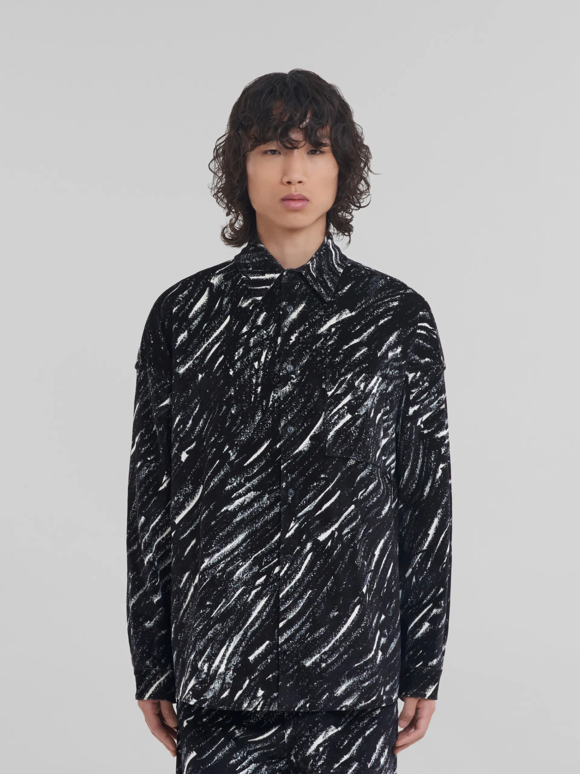 Tops & T-Shirts | Denim>Marni Flocked Denim Oversized Shirt With Crayon Print BLACK