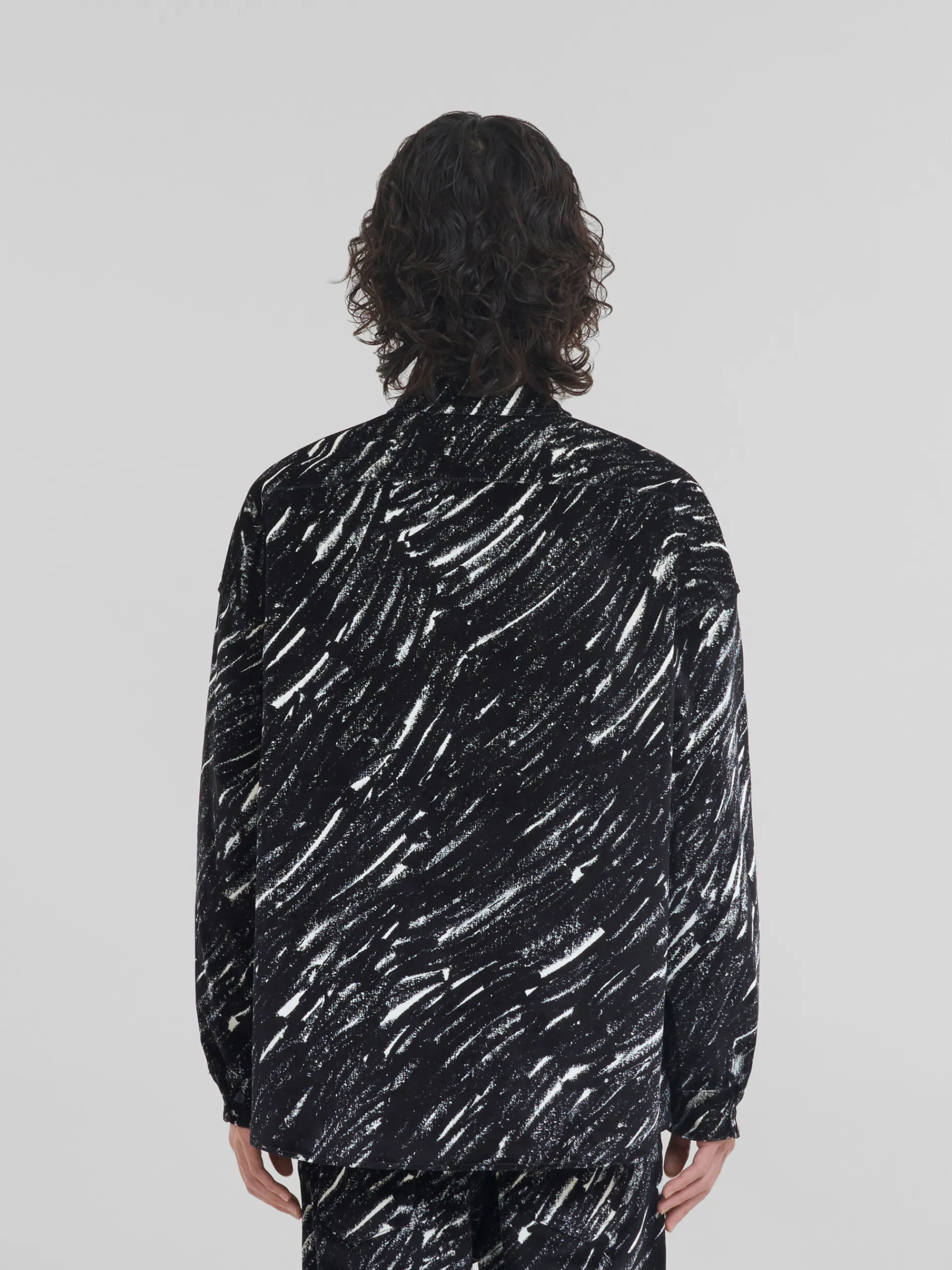 Tops & T-Shirts | Denim>Marni Flocked Denim Oversized Shirt With Crayon Print BLACK