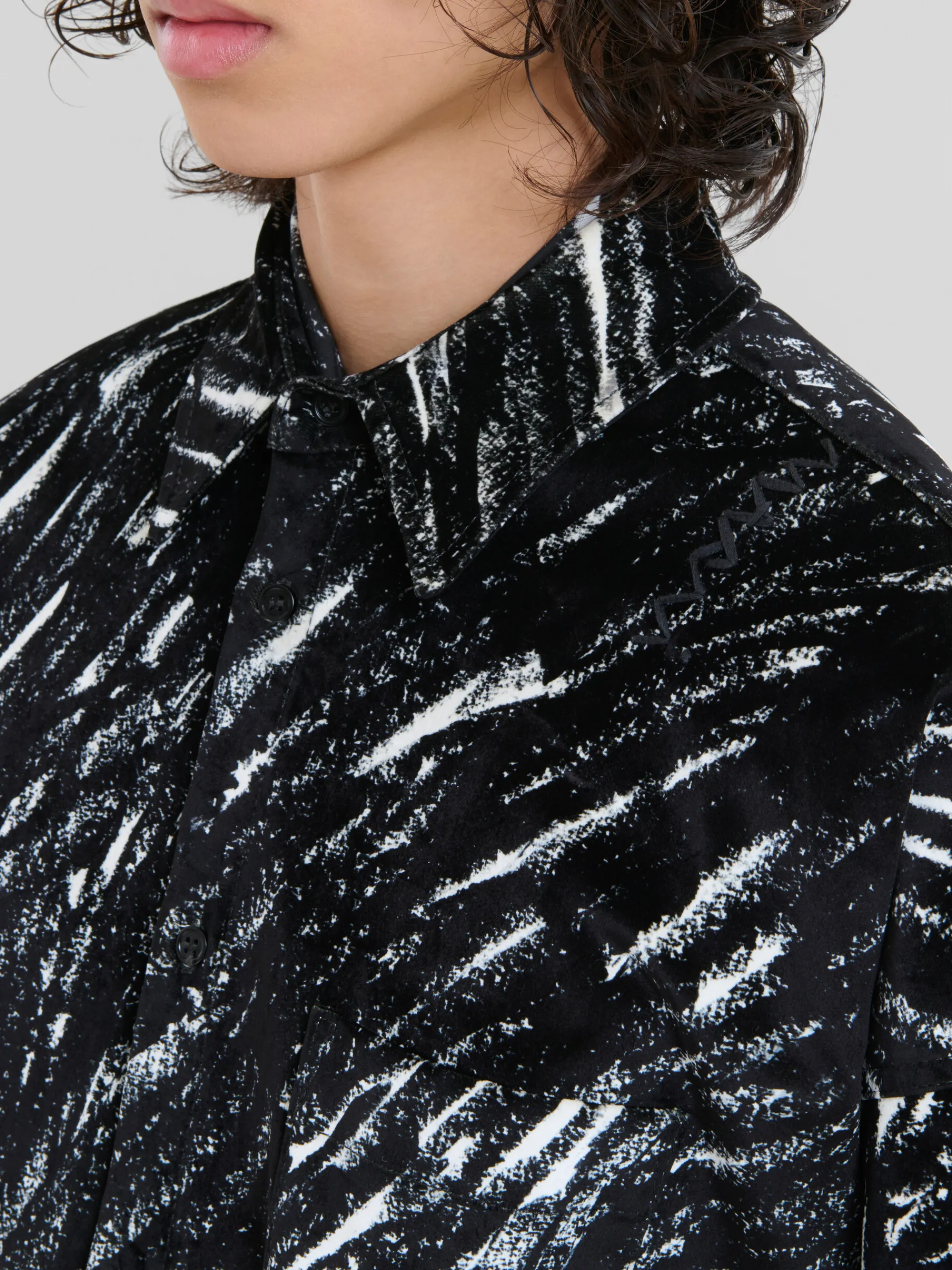 Tops & T-Shirts | Denim>Marni Flocked Denim Oversized Shirt With Crayon Print BLACK